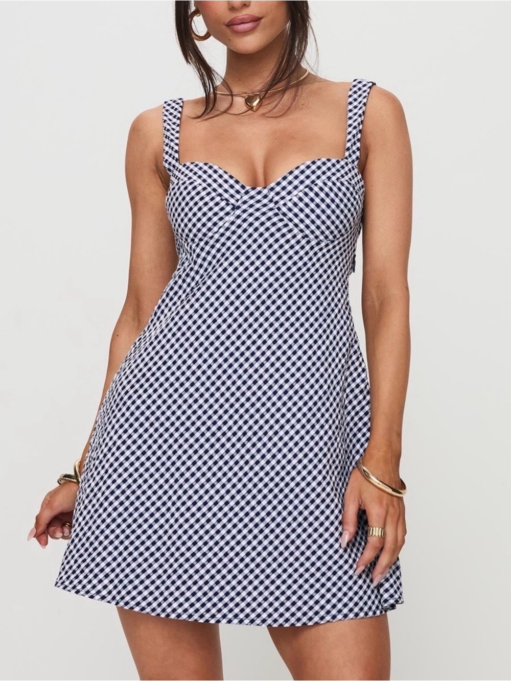 Princess Polly Navy and White Gingham Sweetheart Mini Dress